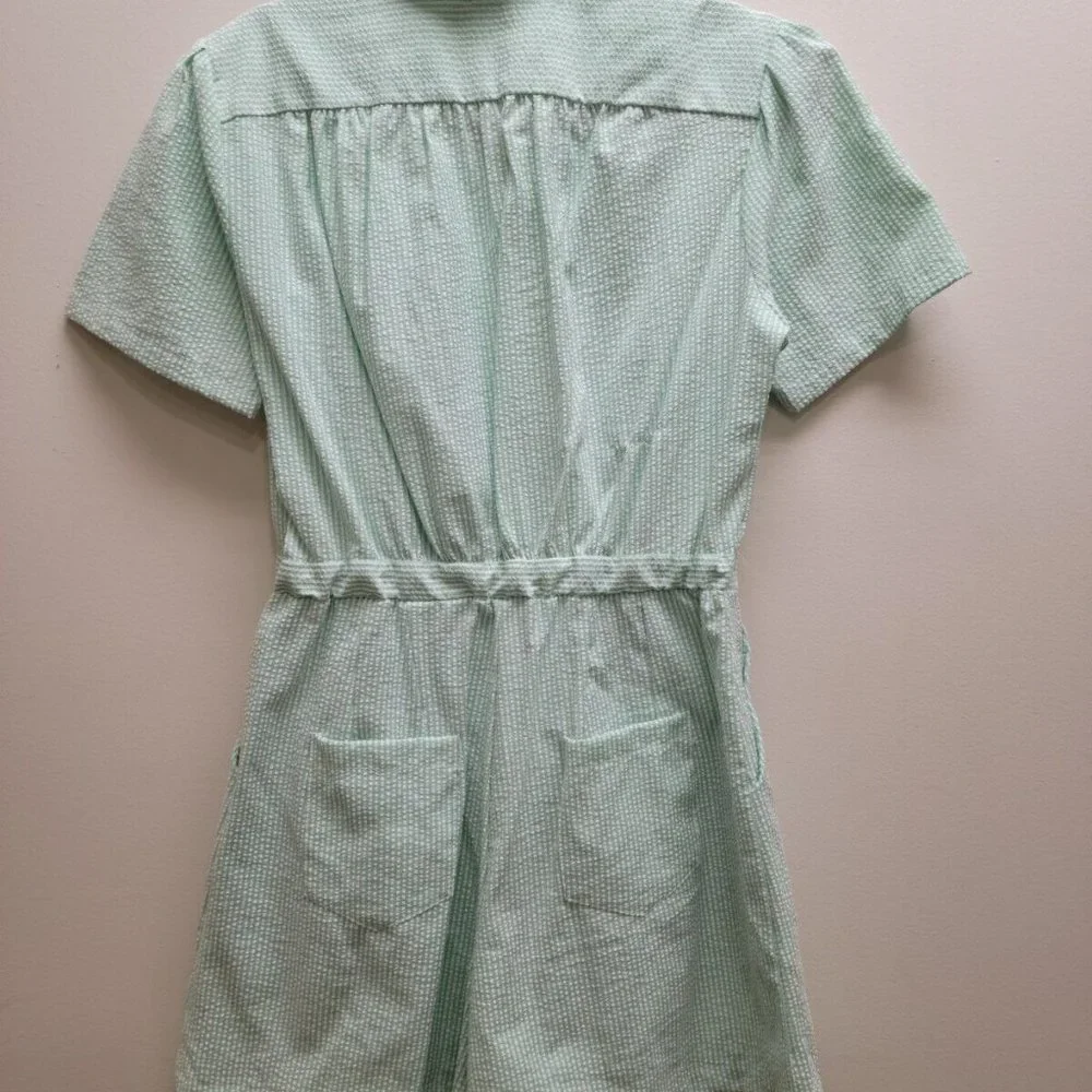 1940s Style Loco Lindo Green Strip Seer Sucker Romper  jumpsuit XL - Picture 3 of 6
